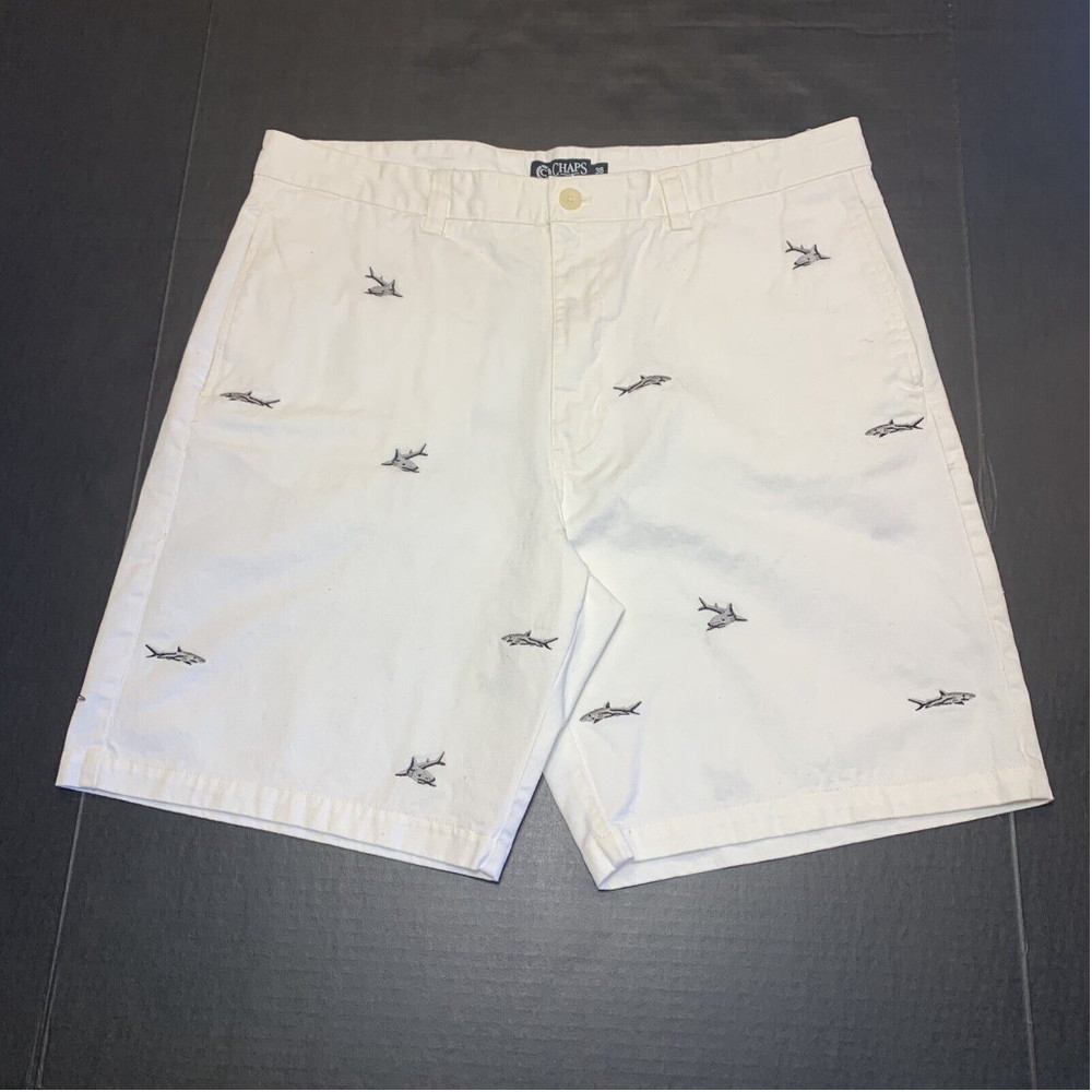 Chaps White Shark Embroidery Chino Shorts Men’s Size 36 Preowned
